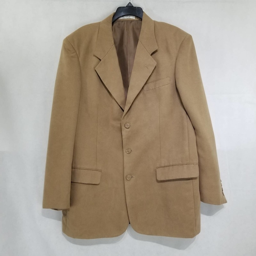 Members Only Mens Blazer 42 Beige Solid Sport Coat Microfiber Suede